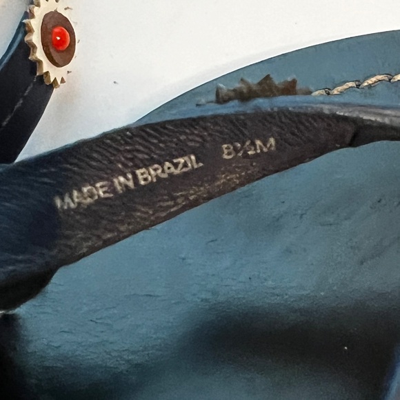 TORY BURCH Marguerite Terra Leather Thong Sandals Flip Flops Navy Blue 8.5 - Picture 7 of 8